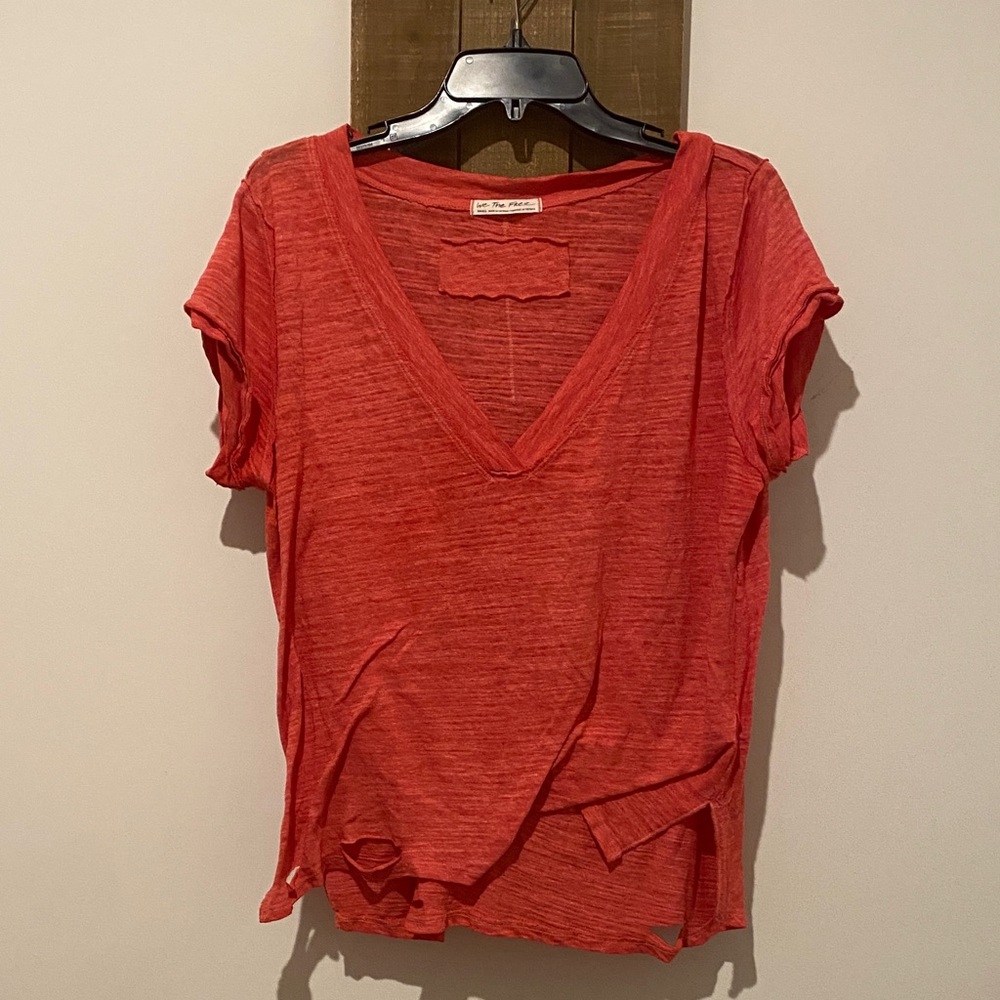 We The Free Bright Red V-Neck Tee
